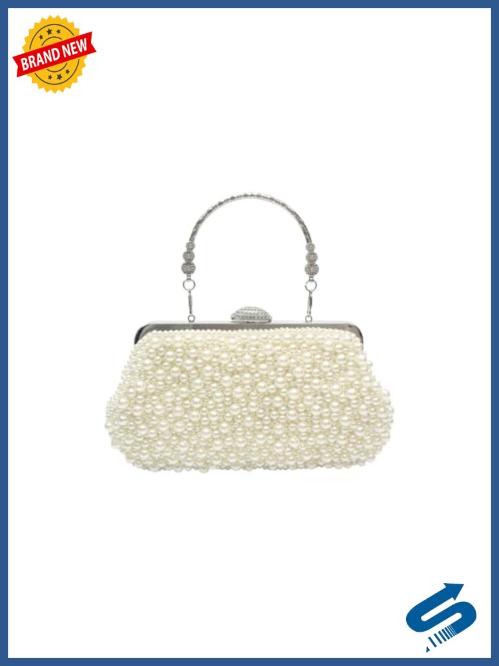 Pearl Beaded Clutch Evening Bag with Detachable Chain Satin Fabric Rhinestone